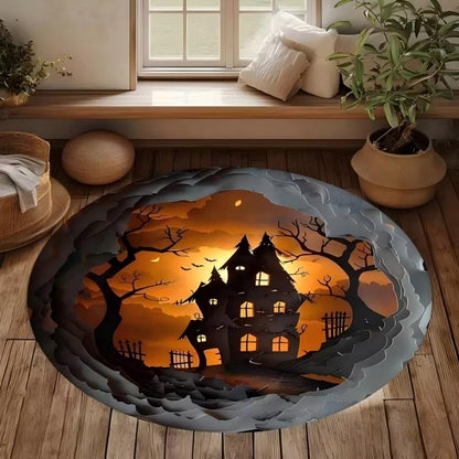 Halloween 3D Skeleton Vortex Illusion Round Rug Non Slip for Indoor Living Room Kitchen