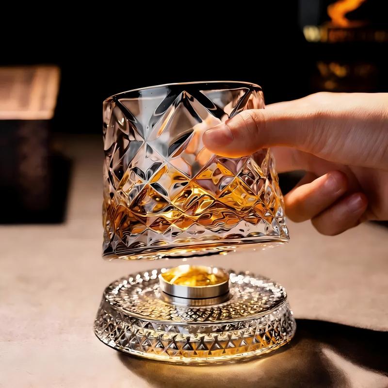 Luxury 360° Spinning Star Cut Crystal Glass for Whiskey Wine Stress Relief Gift