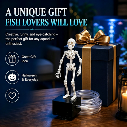 3D Printed Dancing Skeleton Aquarium Bubbler with Air Tube, Halloween Themed Fish Tank Decor, Glow-in-the-Dark Movable Skeleton Ornament, Air-Powered Aquarium Bubble Decoration, Unique Gift for Fish Tank Lovers