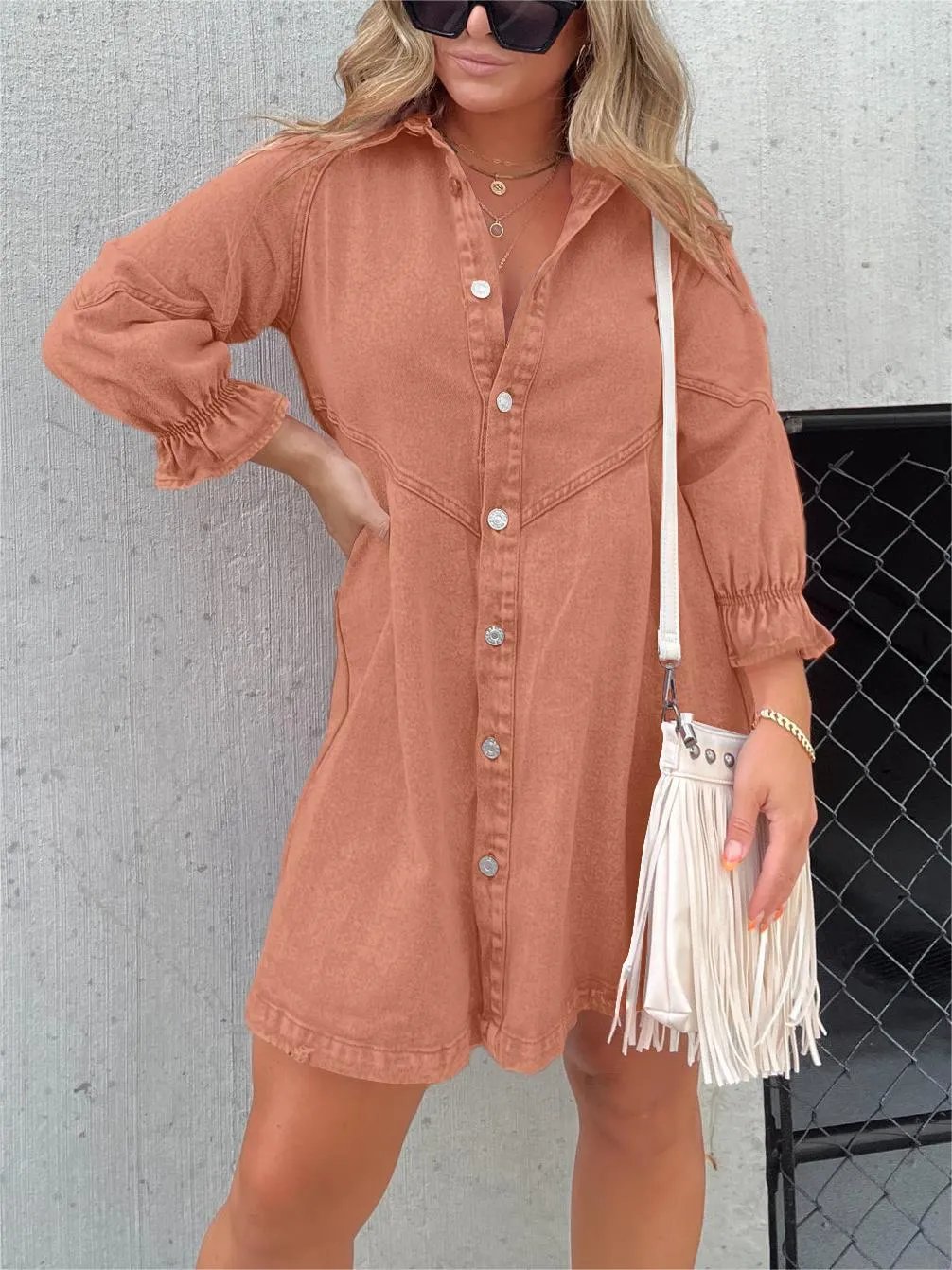 🔥LAST DAY 50% OFF-✨Women's Washed Denim Puff Sleeve Dress 🎁