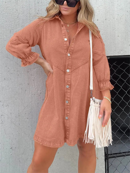 🔥LAST DAY 50% OFF-✨Women's Washed Denim Puff Sleeve Dress 🎁