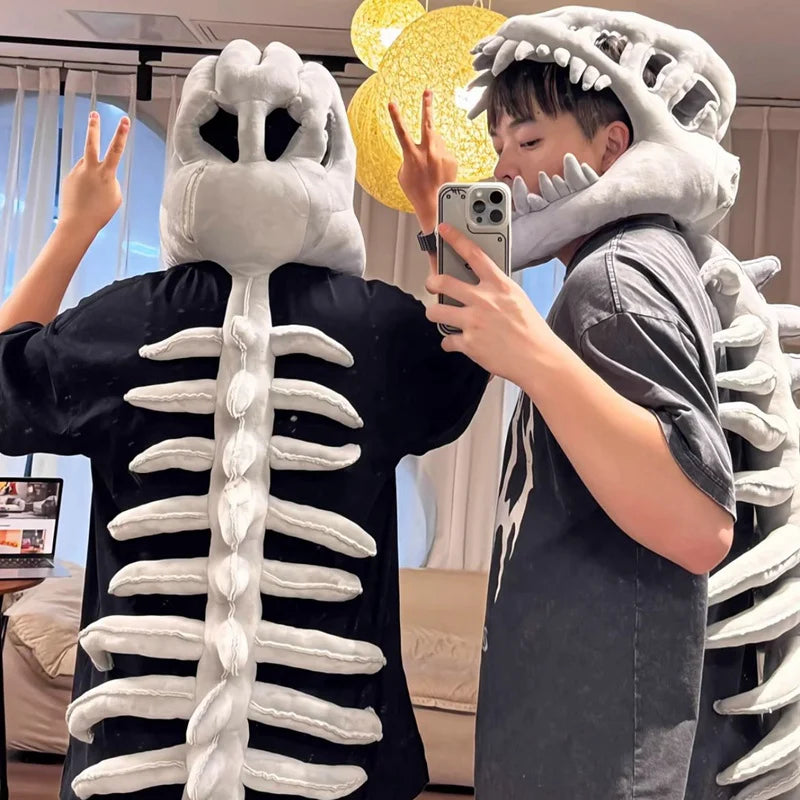 Dinosaur Skeleton Costume — Movable Jaw & Plush Tail (Ages 3-10)