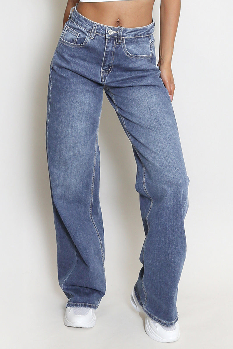 Women's Minimalist High Waist Denim Stretch Wide Leg Jeans
