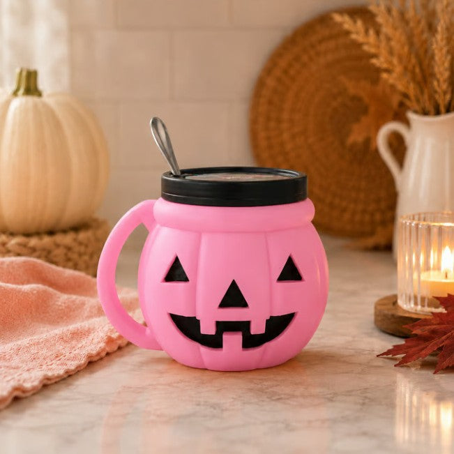 🎃 Spooky Season Starts Here — Cute Pumpkin Cup with Built-In Spoon Holder! 🥄✨