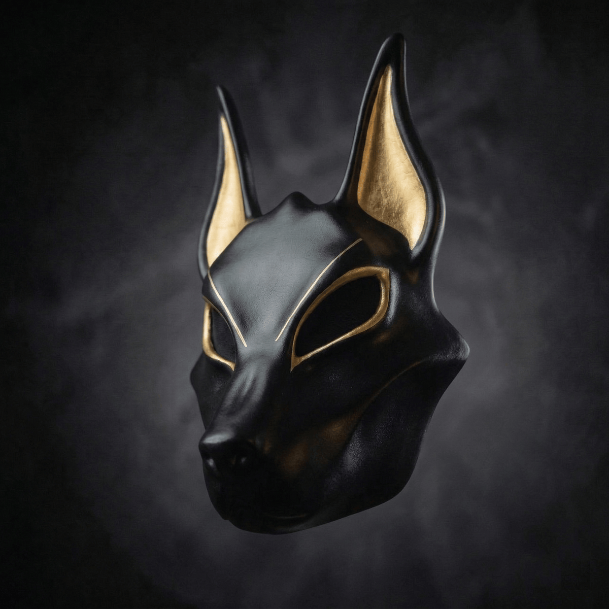 Egyptian Anubis Mask: Hand-Painted Faux Gold Leaf Jackal Mask for Cosplay & Luxury Wall Decor