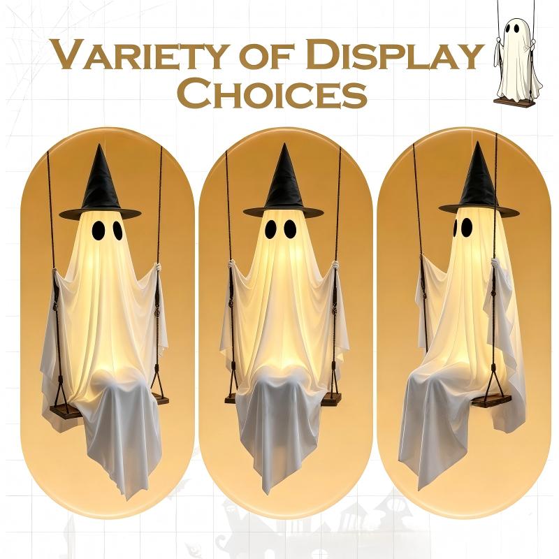 Large Glowing Halloween Ghost with Swing Hanging Decor for Porch and Yard