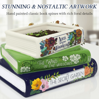 🔥LAST DAY 49% OFF - 📚Whimsical Stacked Book Planter with Drainage Hole