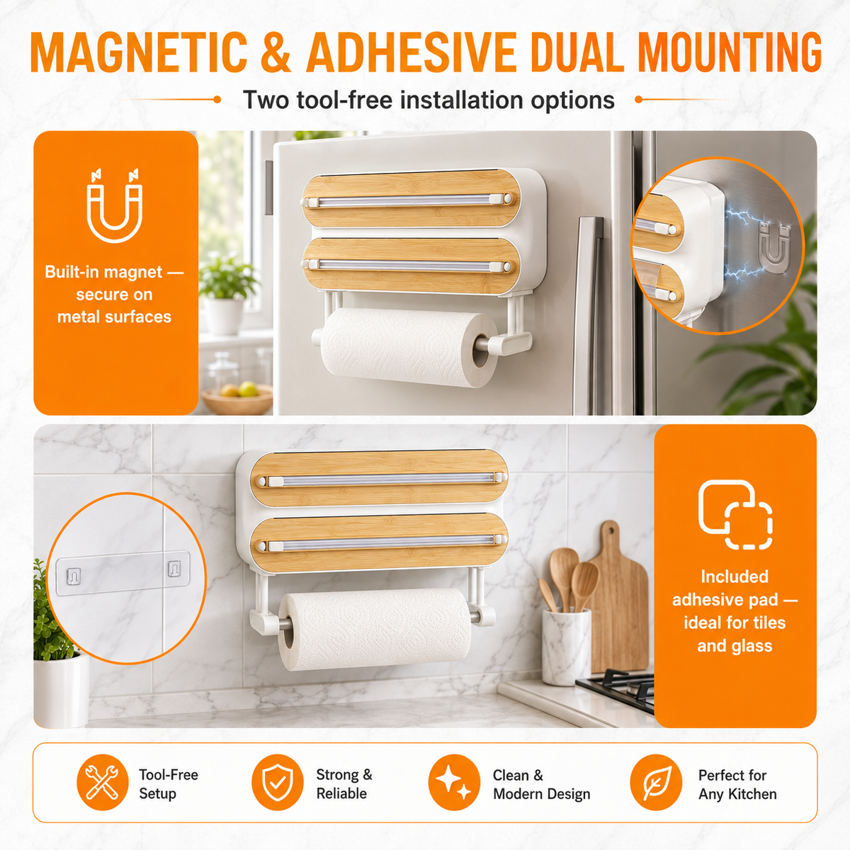 🚚 📦4-in-1 Magnetic Kitchen Wrap Dispenser with Cutters
