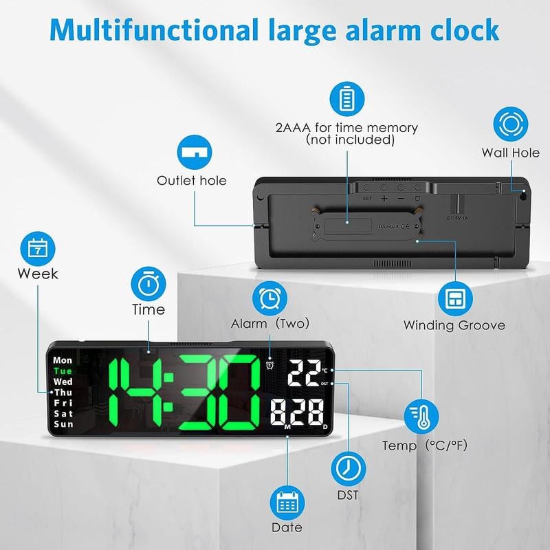 ⚡Prime Day Sale⚡13" Large Digital Clock with Temperature, Date, Auto DST, Night Light, Auto Brightness Dimmer