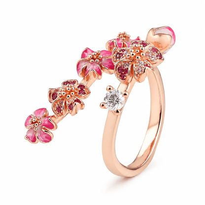 🔥Last Day 49% OFF - 🌸Peach Blossom Flower Branch Open Ring - ✨Open Adjustable Design
