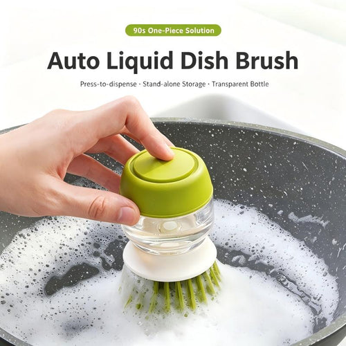 Long Handle Automatic Soap Dispensing Dish Brush with Sponge and Steel Wool Dual Sided for Kitchen