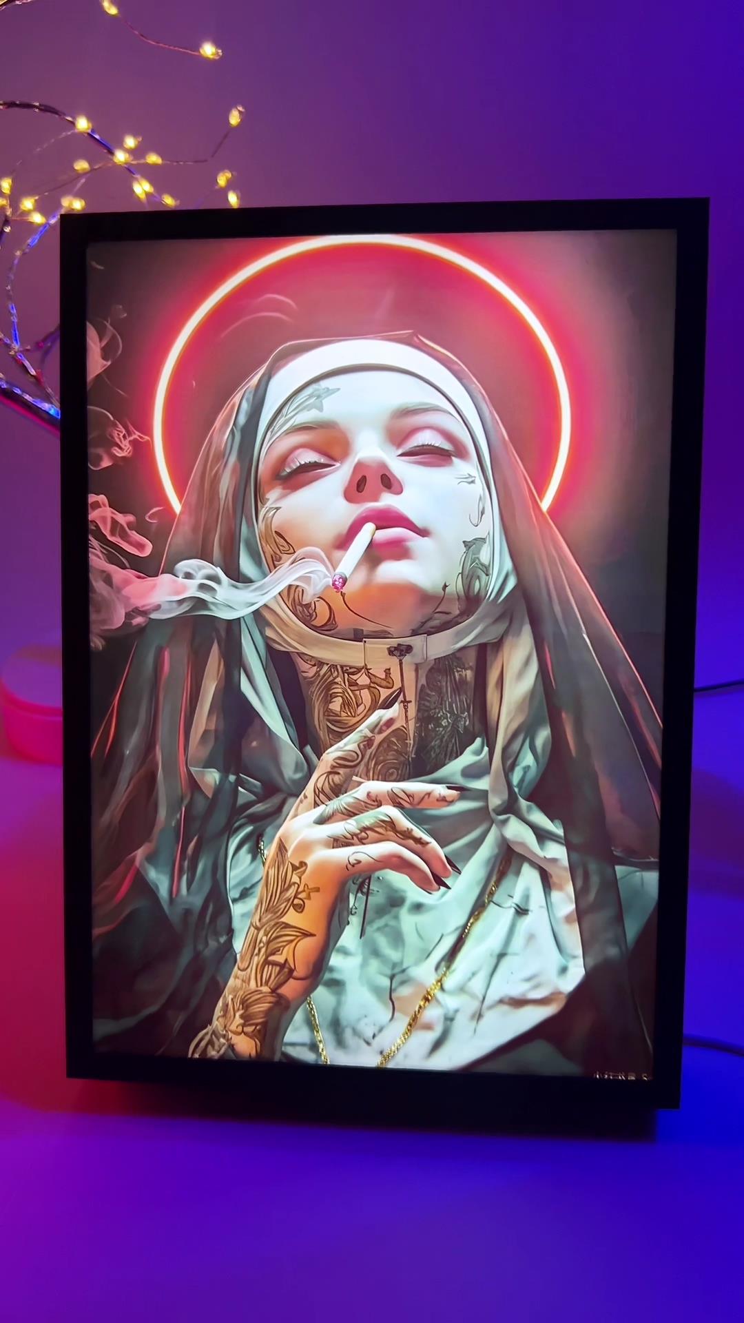 🔥Last 4 hours Sale: Save 50% -LED Tattooed Nun Wooden Canvas
