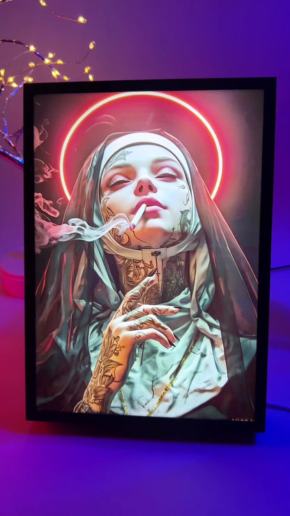 🔥Last 4 hours Sale: Save 50% -LED Tattooed Nun Wooden Canvas