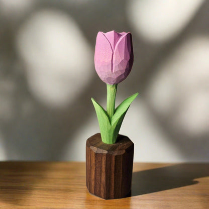 Tulip Hand-Carved Wooden Flower With Gift Box Packing