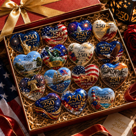 🇺🇸 America 250th Anniversary Commemorative Heart Ornament Collection | 15-Piece Patriotic Keepsake Set🎁