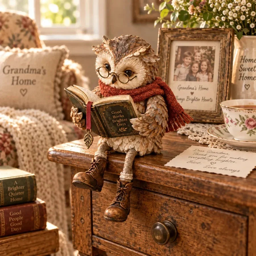 🦉📚 Reading Owl Figurine – Whimsical Book Lover Decor