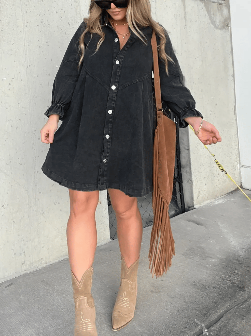 🔥LAST DAY 50% OFF-✨Women's Washed Denim Puff Sleeve Dress 🎁