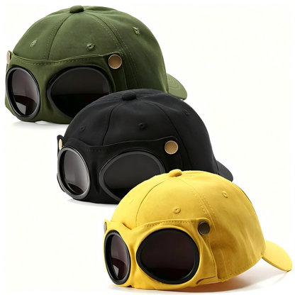 Pilot Goggle Baseball Cap, Retro Sunglasses Peaked Cap Street Sun Hat