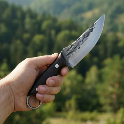 🏕️ Outdoor Fixed-Blade Camping Knife with Leather Sheath