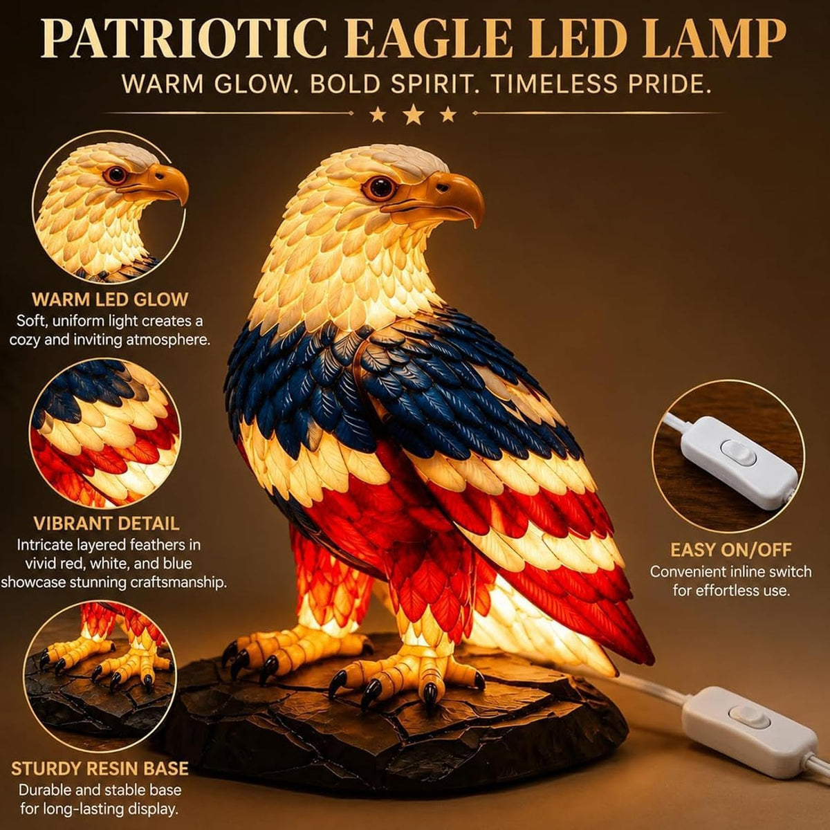 🔥Last Day 49% OFF - 🦅🌙U.S. 250th Eagle Stained Table Lamp✨