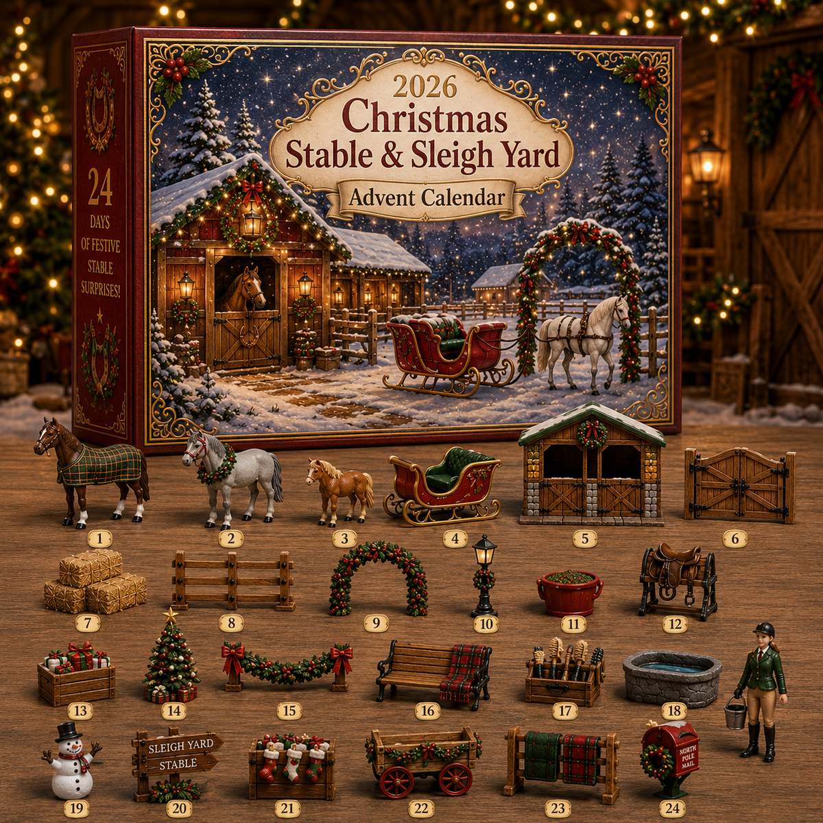 2026 Christmas Stable Advent Calendar 🎄🐴 – 24 Days of Santa's Sleigh Surprises