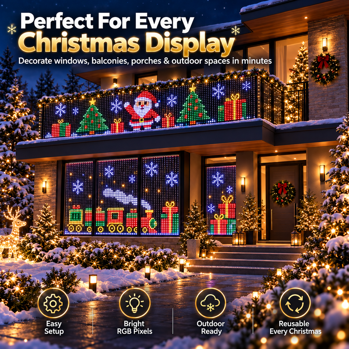 🎄 Smart LED Curtain Lights | App-Controlled Animated Christmas Wall Display ✨