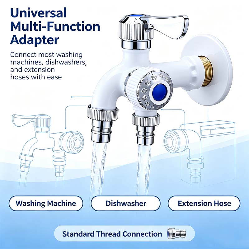 Dual Outlet Washing Machine Plastic Faucet, 1 In 2 Out Water Plastic Tap