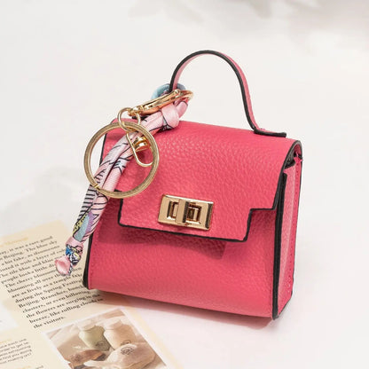 Mini Square Bag Pendant Keychain - High Quality Leather with Colorful Strap, Cute Car Keychain & Bag Charm Accessory