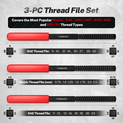 🛠️🔩 3Pcs SAE & Metric Thread Repair File Set