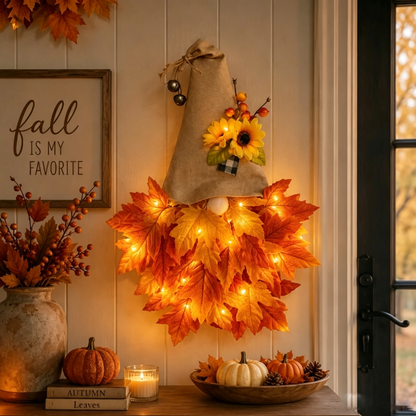 🍂🎃Autumn Retro Patchwork Pumpkin Door Hanging with Lights