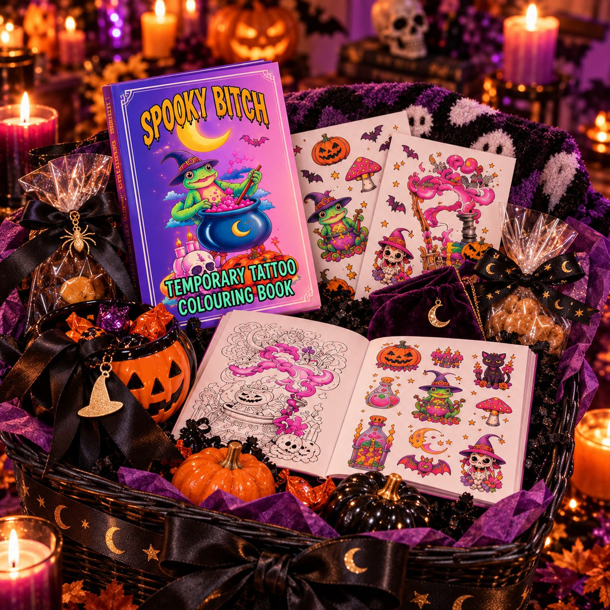 Spooky Bitch Halloween Temporary Tattoo Coloring Book 🎃 13 Witchy Designs