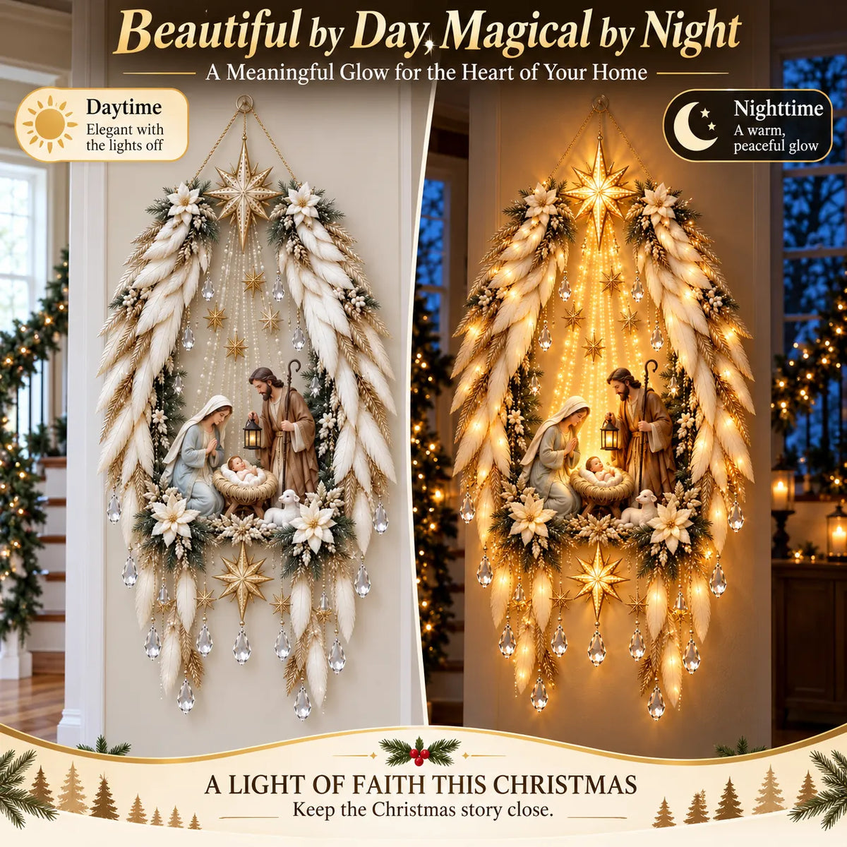 👼 Heavenly Angel Wings Nativity Light✨ – Lighted Christmas Wall Decor  ✈️
