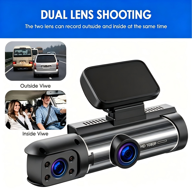 FHD 1080P Dual Lens Dash Cam, 3.16" IPS Touch Screen, Loop Recording, G-Sensor Emergency Lock, Front & Inside Simultaneous Recording