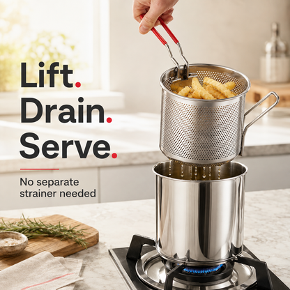 🔥Last Day 50% OFF - 🍟🏅🍟Personal Mini Deep Fryer Set – Stainless Steel Pot with Lift-Out Draining Basket & Food Tongs