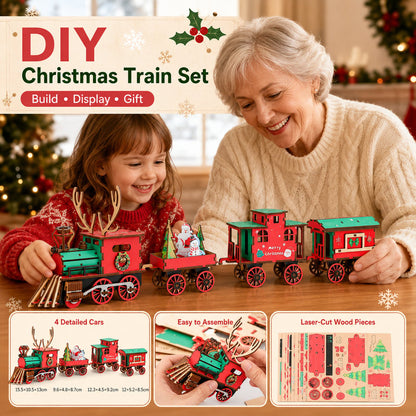 🔥LAST DAY 50% OFF – 🎅🎄DIY Christmas Wooden Train Set 3D Assembly Puzzle Kit