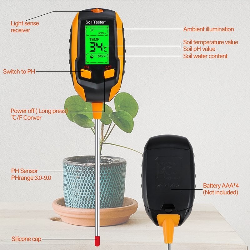 🪴✨2026 Newly Upgraded Digital 4-in-1 Soil Test Meter, large LCD screen, probe accurately quick measure