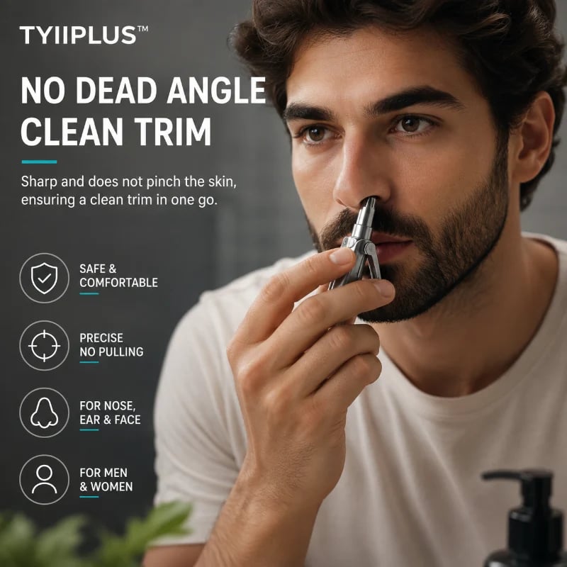 💥 🔥Manual Nose Hair Trimmer – Stainless Steel 360° Trimmer, Waterproof & No Battery Required