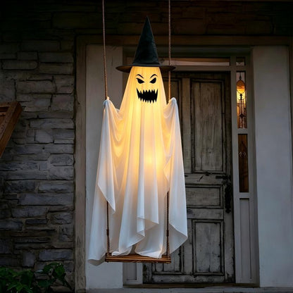 Large Glowing Halloween Ghost with Swing Hanging Decor for Porch and Yard