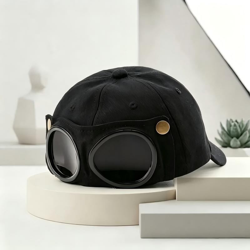 Pilot Goggle Baseball Cap, Retro Sunglasses Peaked Cap Street Sun Hat