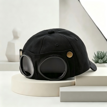 Pilot Goggle Baseball Cap, Retro Sunglasses Peaked Cap Street Sun Hat