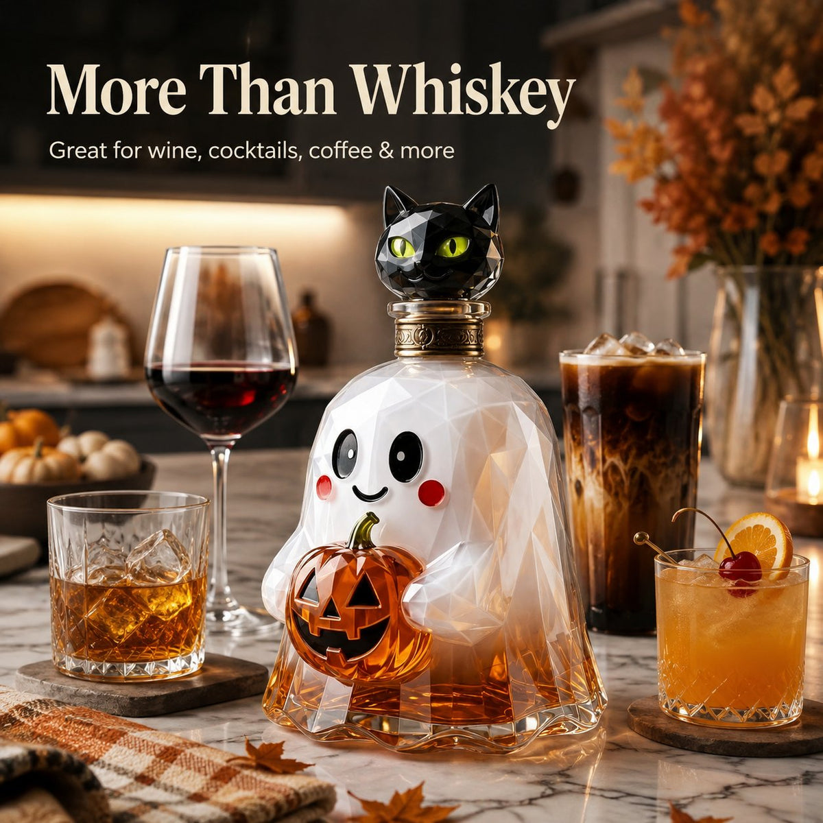 🔥HOT SALE🔥Ghost Pumpkin Halloween Decanter 🎃 Spooky Glass Whiskey Bottle