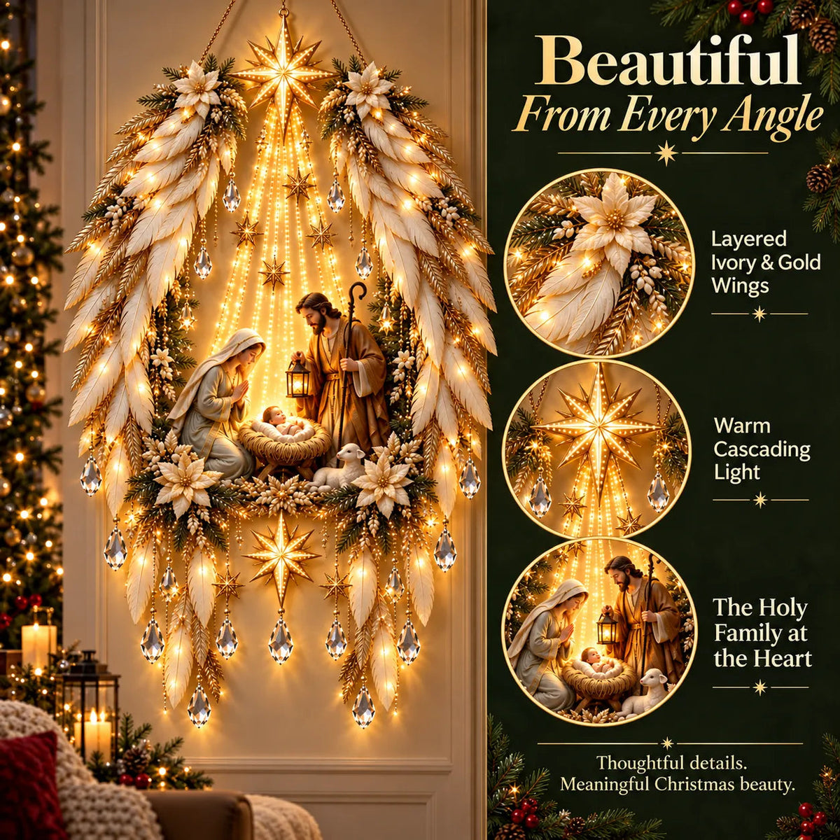 👼 Heavenly Angel Wings Nativity Light✨ – Lighted Christmas Wall Decor  ✈️