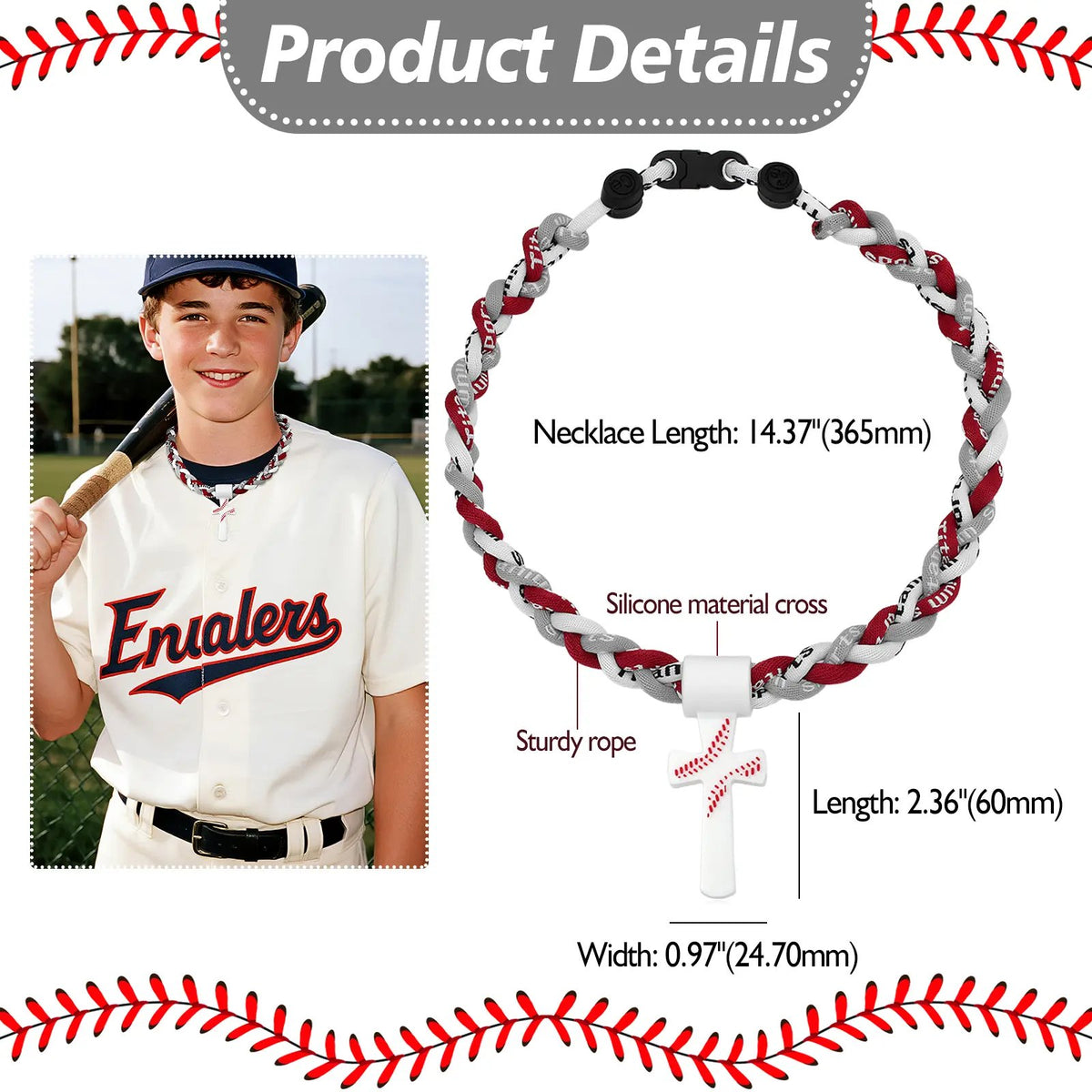 ✝️Triple-Rope Tornado Baseball Necklace – Cross Charm Pendant with "I CAN DO ALL THINGS PHL4:13"⚾