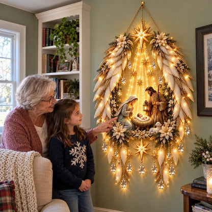 👼 Heavenly Angel Wings Nativity Light✨ – Lighted Christmas Wall Decor  ✈️