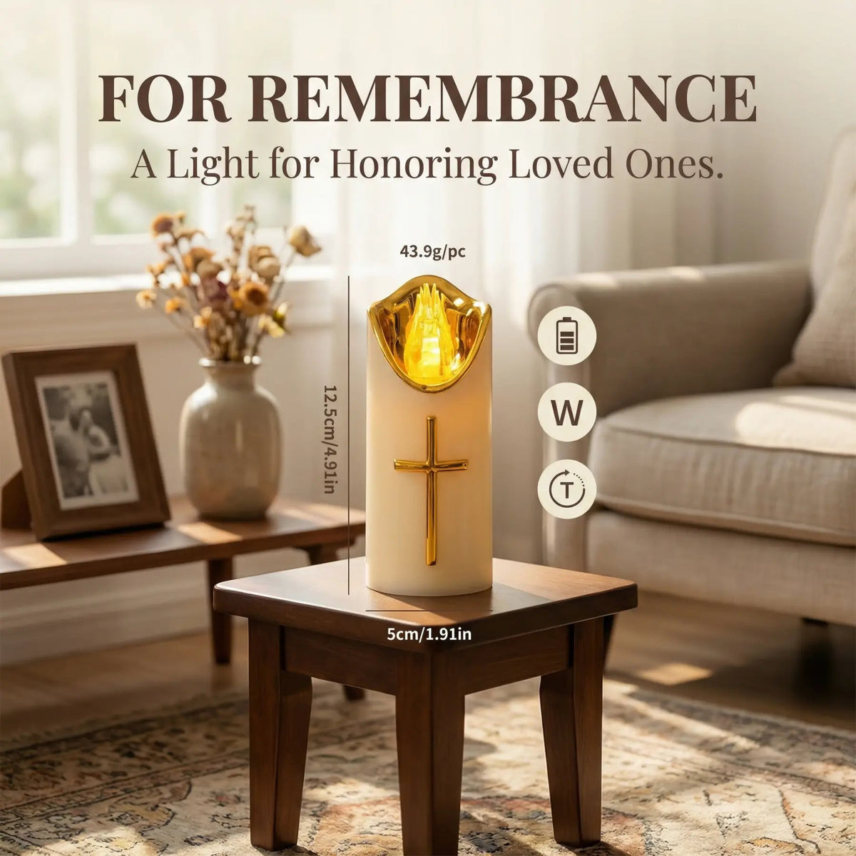 🕯️Flameless Pillar LED Candle with Gold Cross✝️Set of 2