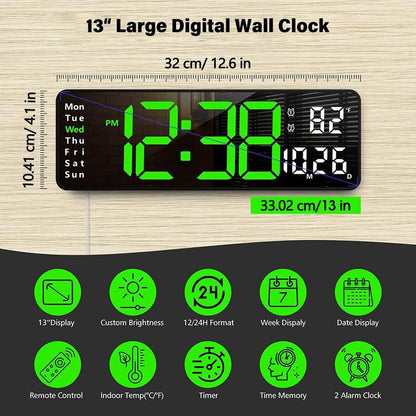 ⚡Prime Day Sale⚡13" Large Digital Clock with Temperature, Date, Auto DST, Night Light, Auto Brightness Dimmer