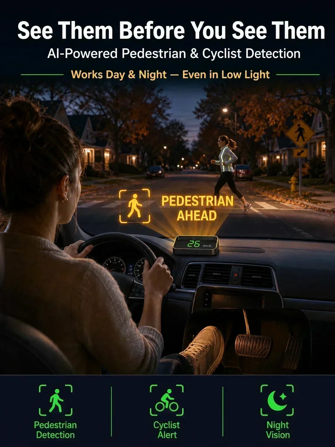 🚗55% OFF NOW! Head-Up Display Car GPS Digital Speedometer – Traffic Light Countdown & Red Light Camera Alert HUD, Universal Driver Safety Warning Device to Avoid Tickets for City Driving
