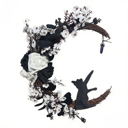 🌙🐈‍⬛ Light Up Your Door With a Magical Halloween Moon Cat Wreath