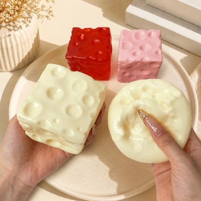 🔥✨Cheese Cube Squishy Toy - Yellow, Pink, Red & Green