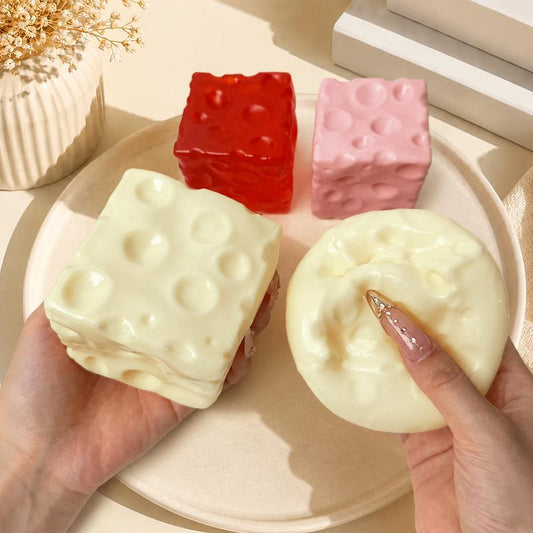 🔥✨Cheese Cube Squishy Toy - Yellow, Pink, Red & Green